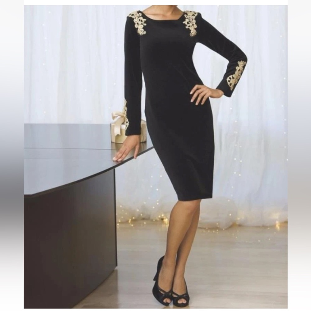 Monroe & Main Cocktail Dress M Black Gold Velvet Renaissance Gothic